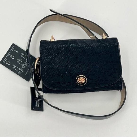 INC black snake embossed faux leather convertible bag belt - Picture 1 of 10